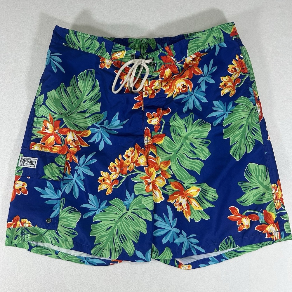 Polo Ralph Lauren Men's Size XL Blue Floral Board Shorts Lined Swim‎ Trunks